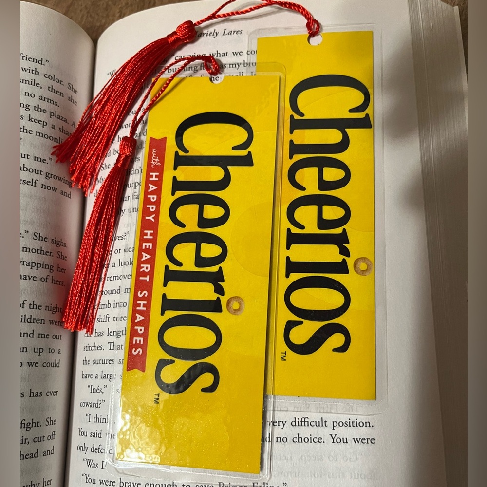 Handmade Cheerios Bookmark Set – Upcycled Cereal Box Bookmarks w/ Red Tassels